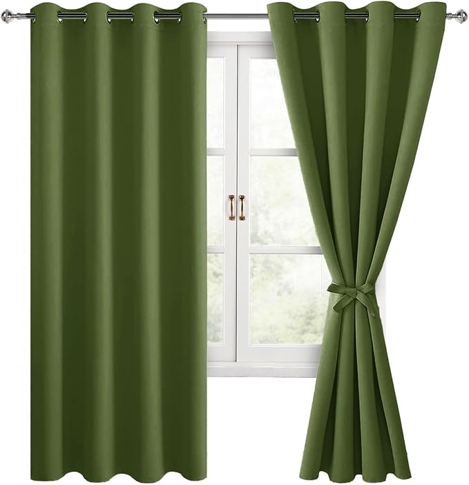 Blackout Curtains for Bedroom, Olive Green, 52 x 63 Inch 2 Panels | Thermal - Image 8