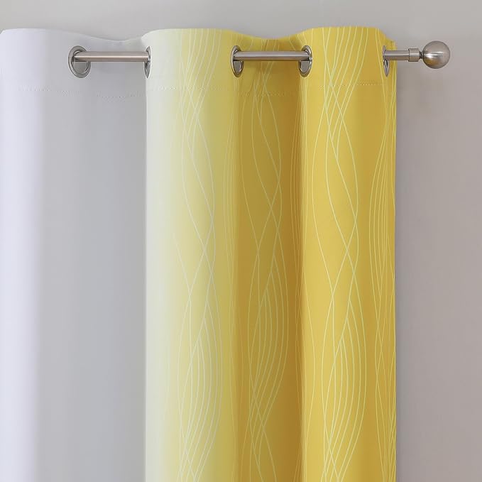 Yellow and Greyish White Ombre Blackout Curtains - Image 4