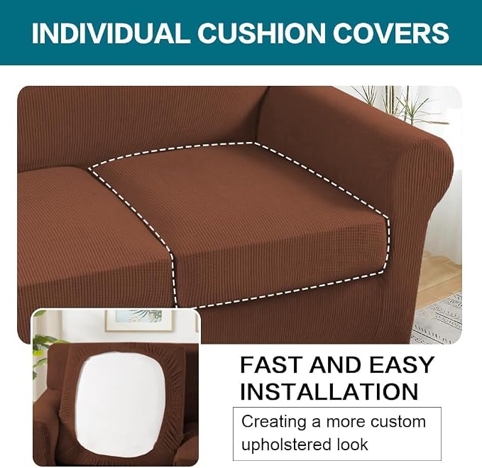 Turquoize 4 Piece Sofa Covers for 3 Cushion Couch Sofa Slipcover Soft Couch - Image 5
