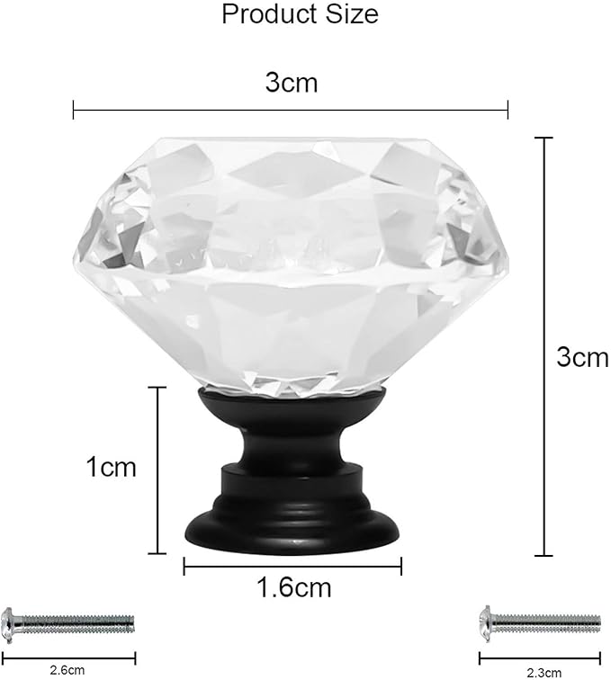 Dynasty 30mm Glass Crystal Dresser Drawer Kitchen Cabinet Door Hardware Knobs Handles - Color | Quantity Choice