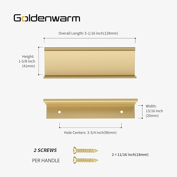 goldenwarm 5 Pack Gold Finger Edge Pulls Drawer Finger Pulls Champagne Gold Kitchen Hardware Handles Bedroom Dresser Drawers,3-3/4in Hole Center