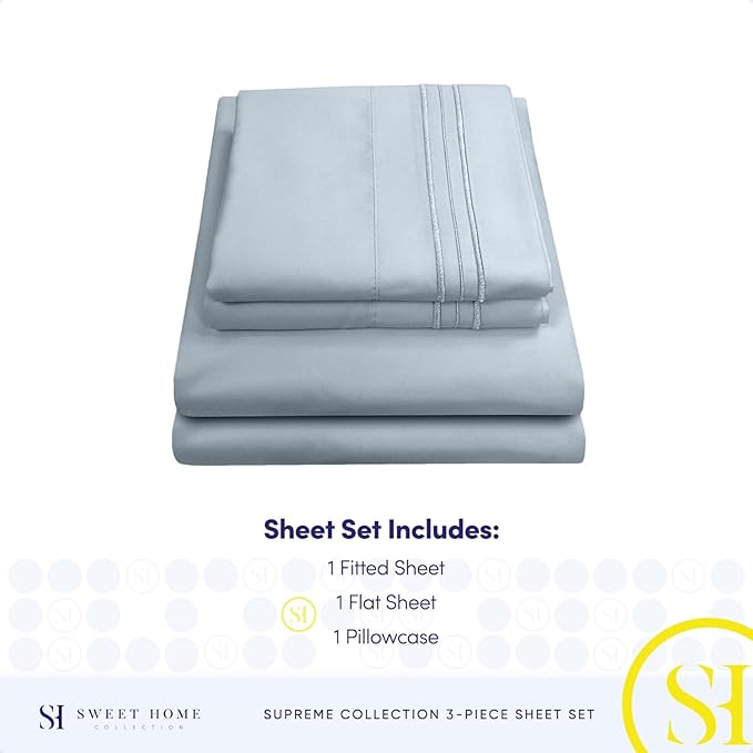 Twin XL Sheets - Breathable Luxury Sheets with Full Elastic & Secure Corner Straps Built In - 1800 Supreme Collection Extra Soft Deep Pocket Bedding Set, Sheet Set, Twin XL, Misty Blue