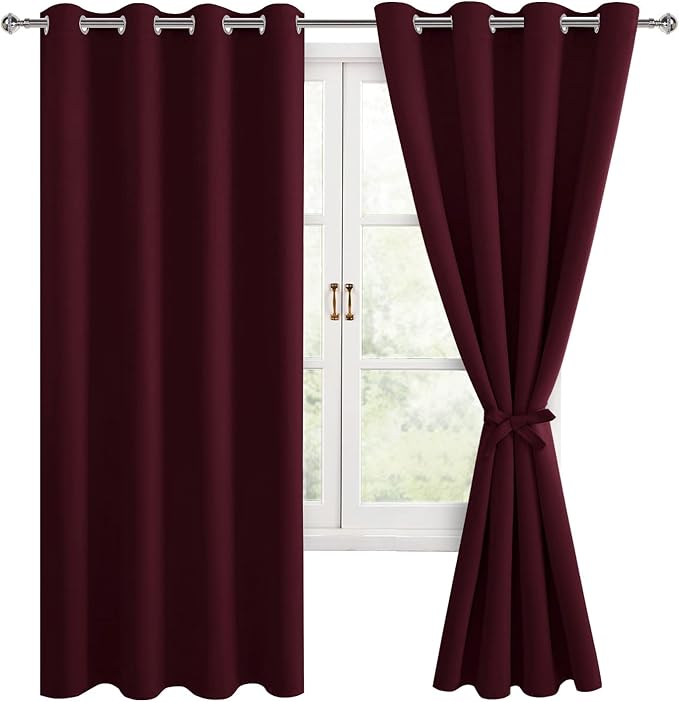 Blackout Curtains for Bedroom 52 x 63 Inch Length Burgundy 2 Panels | Thermal by Hiasan