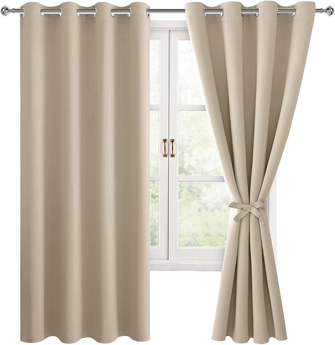 Blackout Curtains for Bedroom, 52 x 63 Inches Length Taupe 2 Panels | Thermal by Hiasan