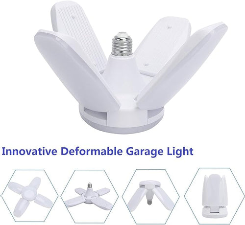 (2 Pack) LED Garage Lights, 60W Trilights Ceiling, High Low Bay Deformable Adjustable 4 Led Light Bulbs 6000LM 6000K, Screw in Tribright Garage Lighting Fixture,CRI80 Daylight