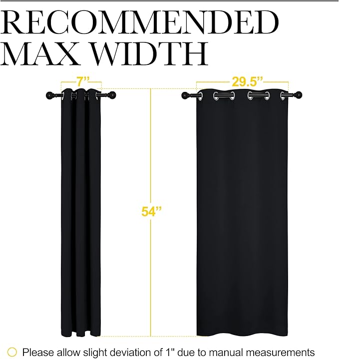 NICETOWN Blackout Draperies Window Curtain Panels, Autumn/Winter Thermal Insulated Solid Grommet Blackout Curtains/Drapes for Cafe (Set of 2, 34 inches by 54 inches, Black)