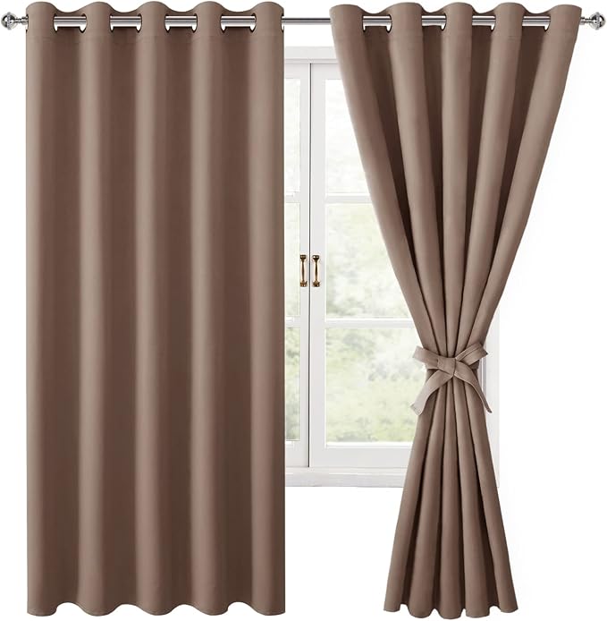 Grommet Blackout Curtains for Bedroom, 60 x 72 Inches, Cappuccino | Thermal by Hiasan