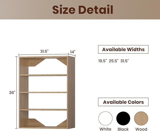 ROOMTEC 31.5" Shelf Short Tower Closet Unit, Modular Closet System with Shelf, Wardrobe Organizer for Bedroom or Walk-in Closet, Wall Mounted, Customizable Clothes Storage Unit, Wood