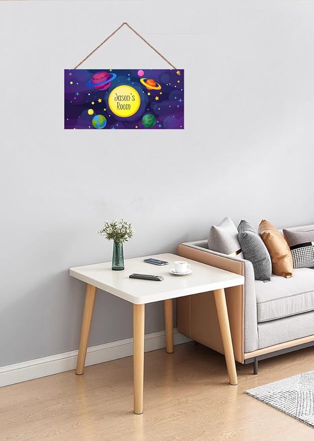 Personalized Sign Outer Space Room Décor Kids Room Decor, Sun Earth Theme Little Man Cave Wall Art Decor for Nursery, Solar System Nursery Door Decor for Toddler Baby Boys Room