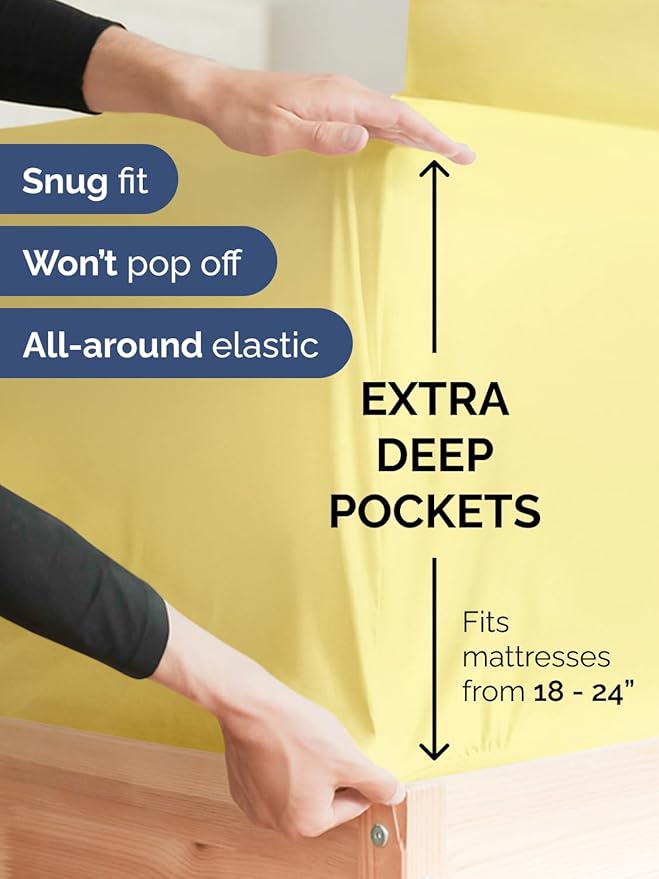 Extra Deep Twin XL Sheet Set - 4 Piece Breathable & Cooling Sheets - Hotel Luxury Bed Sheets Set - Easy & Secure Fit - Soft, Wrinkle Free & Comfy Sheets Set - Yellow Sheet Set with Extra Deep Pockets