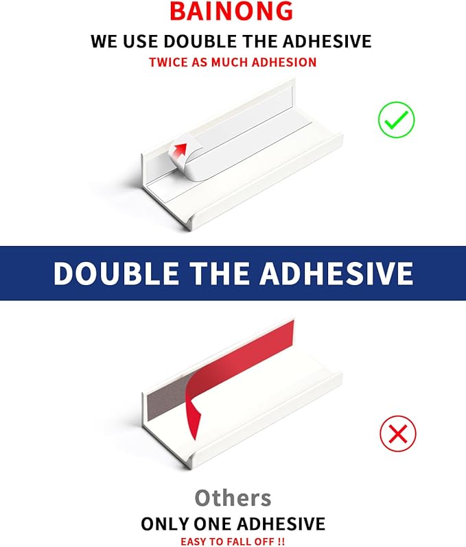 5 Pack 8 inch self Adhesive Cabinet pulls Adhesive Cabinet Handles Drawer pulls Warm White Stick on Finger pulls Concealed Finger pulls for cabinets Seam Handles Edge Flat