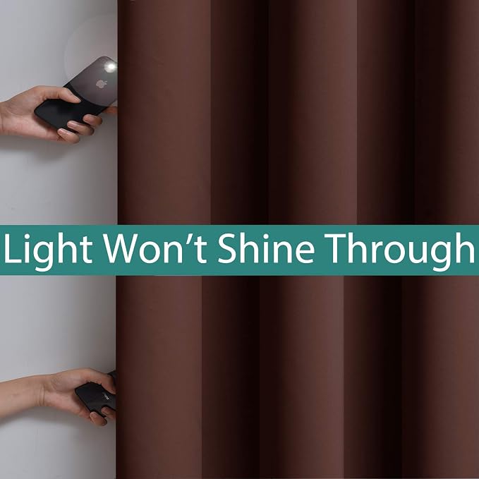 Yakamok Brown 100% Blackout Patio Door Curtain Panels W100 x L96, 1 Panel | - Image 3