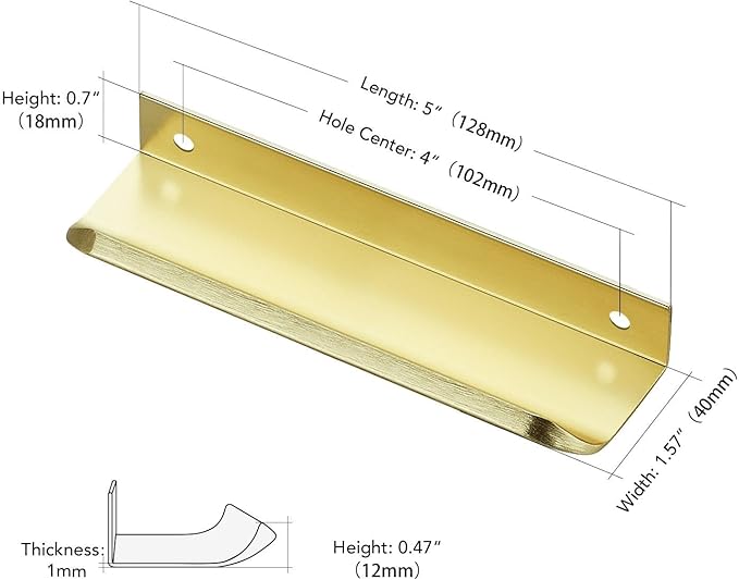 Ravinte Hardware 30 Pack Gold Cabinet Handles, 5 Inch (128mm) Finger Edge Pulls, 4 Inch Hole Center, Finger Pulls for Cabinets