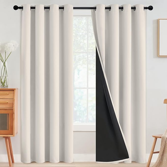 SimpleHome Cream 100% Blackout Curtains Room Darkening Living Room 84 Inch | by SimpleHome