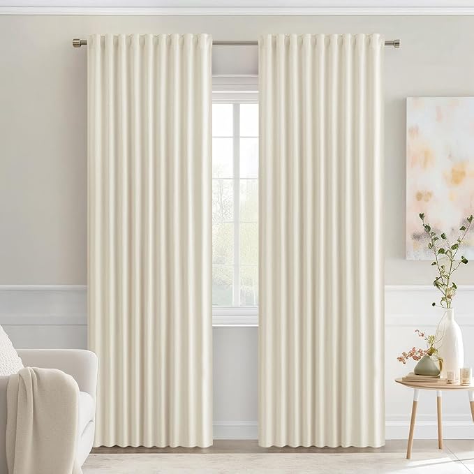 MIULEE Beige White Back Tab Blackout Curtains 52x90 Inch Long 2 Panels Set | by MIULEE