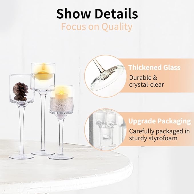 NUPTIO Stemmed Candle Holders Bulk: Set of 18 Tea Light Holders for Floating Pillar Candles - Clear Monet Candle Stands for Wedding Table Centerpiece Decor