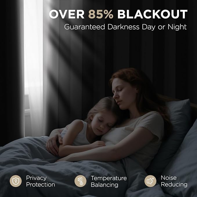 Joydeco Grey Blackout Curtains for Bedroom 90 Inch 2 Panels - Image 3