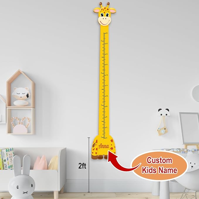 Personalized Growth Chart for Wall, Wooden Height Chart for Kids, Cute Height Measurement for Child/Girls/Boys, Baby and Toddler's Playroom/Kid's Room/Nursery Decor, Giraffe