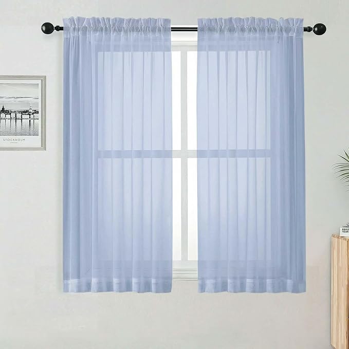 Short Sheer Curtains for Bedroom Living Room 54 Inch Length 2 Panels Set by OWENIE