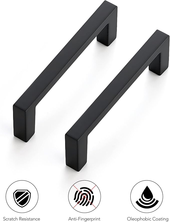 Ravinte 10 Pack Matte Black Cabinet Pulls, 3 Inch (76mm) Hole Center Slim Kitchen Handles, Square Drawer Pulls for Cabinets & Cupboards, Hardware