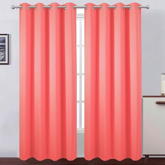 Blackout Curtains 52 x 90 Inch Long Coral Curtains Set of 2 Panels Room by Lemomo