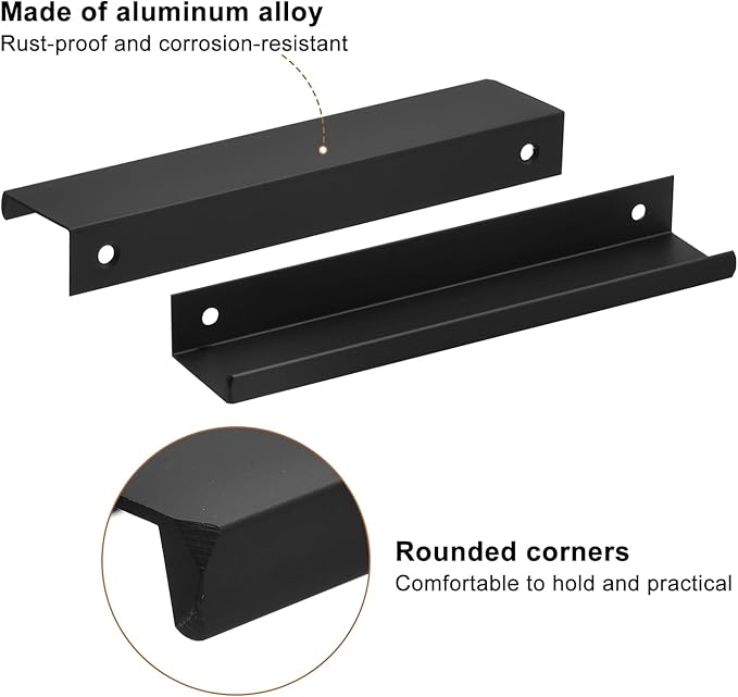 uxcell Cabinet Finger Edge Pull, 3pcs 150mm / 5.91" Aluminum Alloy Back Mount Hidden Cabinet Pulls Concealed Handle for Home Kitchen Drawer Cabinet, Black