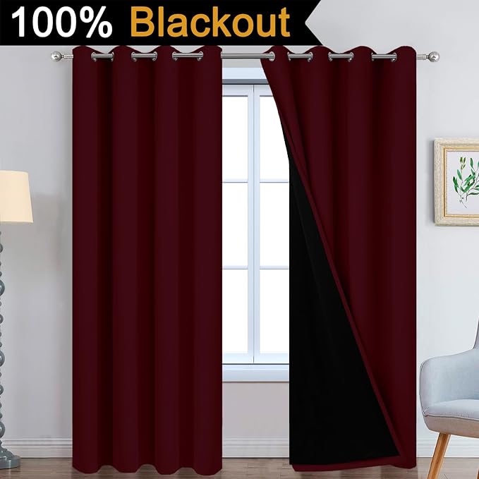 Yakamok Wine Red 100% Blackout Curtains 84 Inches Long 52" Wide 2 Panels | - Image 2