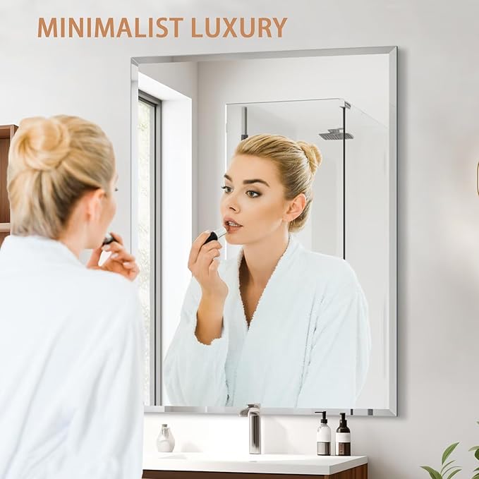 Frameless Mirror for Bathroom Vanity,16x24in Wall Mounted Mirrors for Over Sink Decorative Rectangular Frameless Mirror,With Polished Edge,Hangs Horizontally Or Vertically,Entryways,Room,Shatterproof