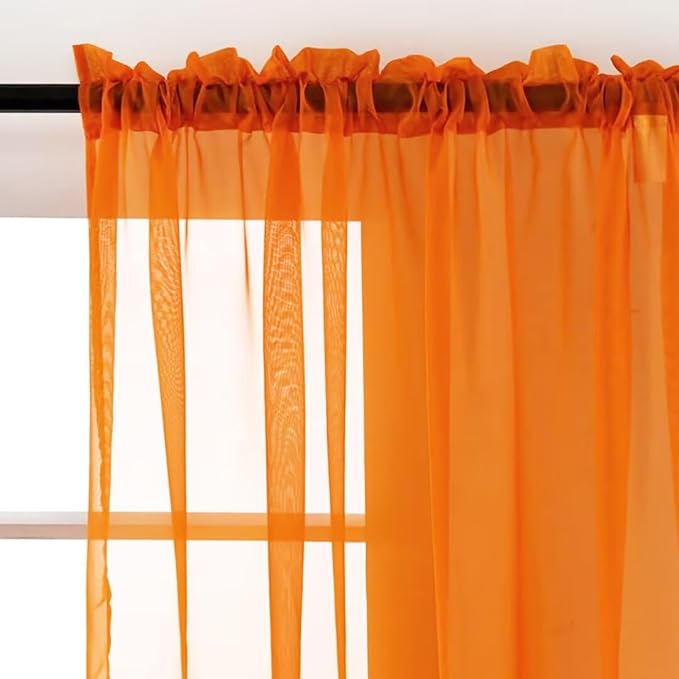 SpaceDresser Basic Rod Pocket Sheer Voile Window Curtain Panels Orange 2 Panels - Image 2