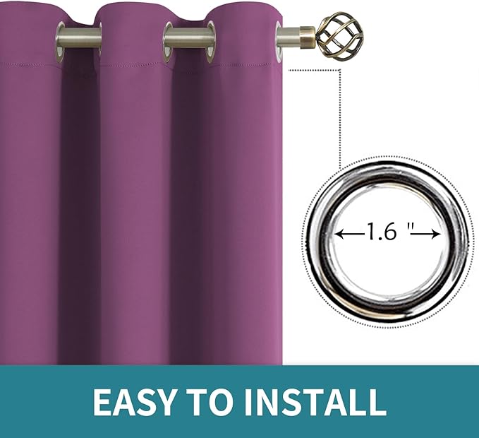 BGment Room Darkening Curtains 45 Inches Long - Grommet Thermal Insulated Drapes Window Treatment Curtains for Bedroom, 2 Panels, 52 x 45 Inch, Eggplant Purple