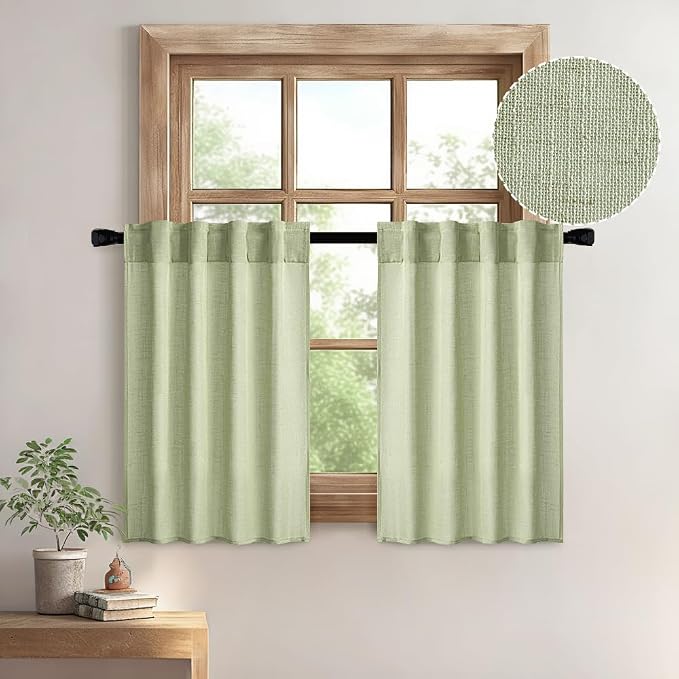 MIULEE Sage Green Kitchen Curtain 30 Inches Length 2 Panels Farmhouse | by MIULEE