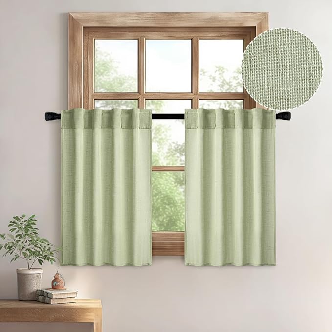 MIULEE Sage Green Kitchen Curtain 36 Inch Length 2 Panels Farmhouse | Textured by MIULEE