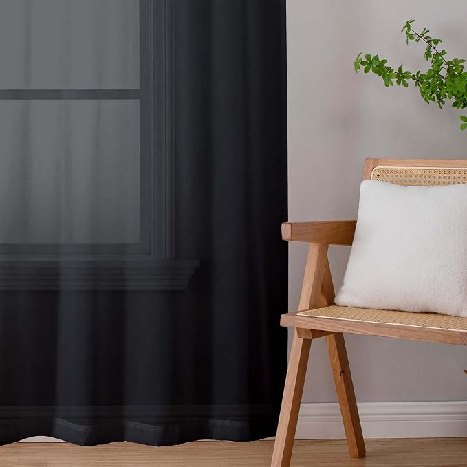 Black Sheer Curtains for Bedroom Living Room 45 Inch Length 2 Panels, Soft Airy - Image 9