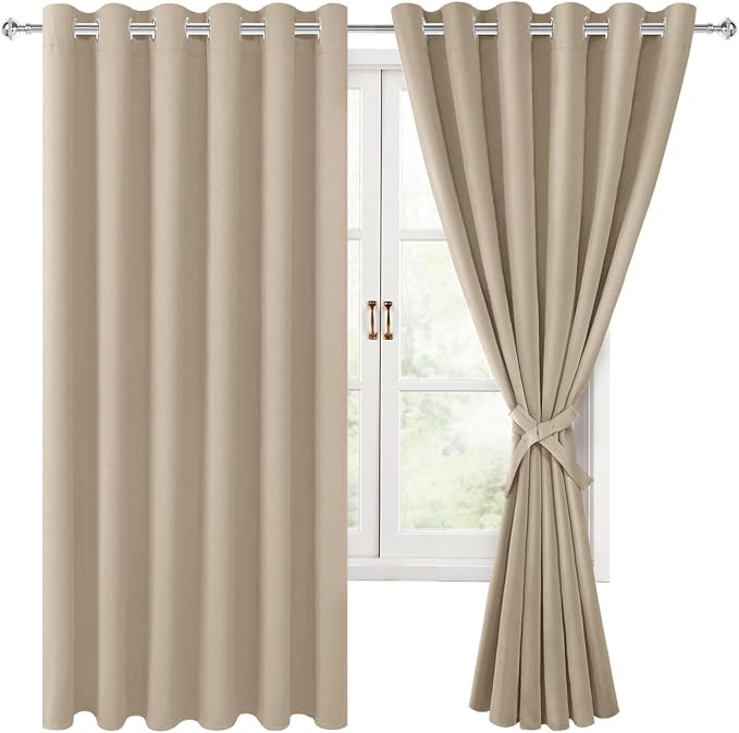 Grommet Blackout Curtains for Bedroom 70 x 63 Inches Taupe 2 Panels | Thermal - Image 8