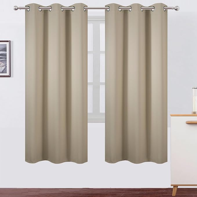 Beige Thermal Blackout Curtains/42 x 72 Inch/Set of 2 Panels Room Darkening by Lemomo