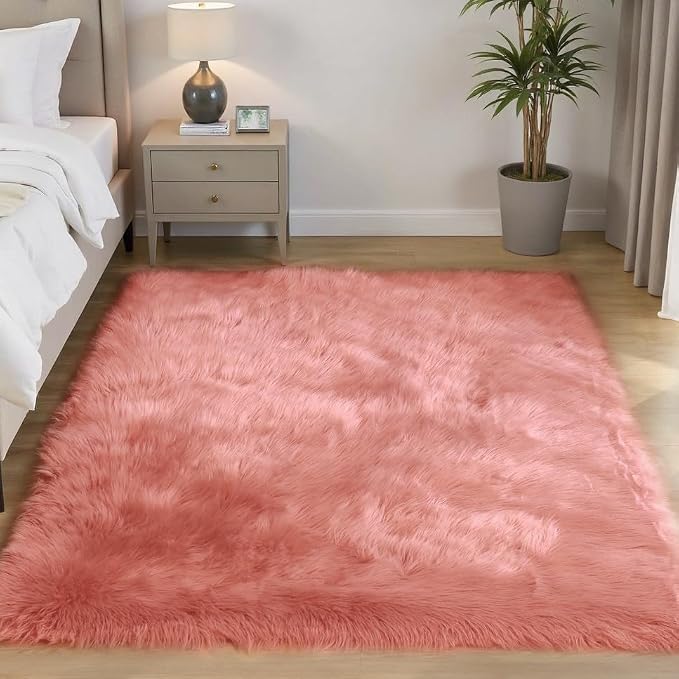 Goolela Pink Area Rug 5x7 Fluffy Fuzzy Furry Rug by Goolela