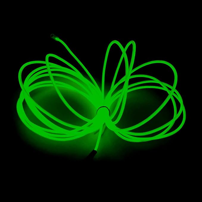 MaxLax EL Wire Green, 9.8ft/3m Portable Battery Pack Neon Light Strip 360° Cuttable Glowing Rope Lights for Parties, Halloween, DIY Decoration