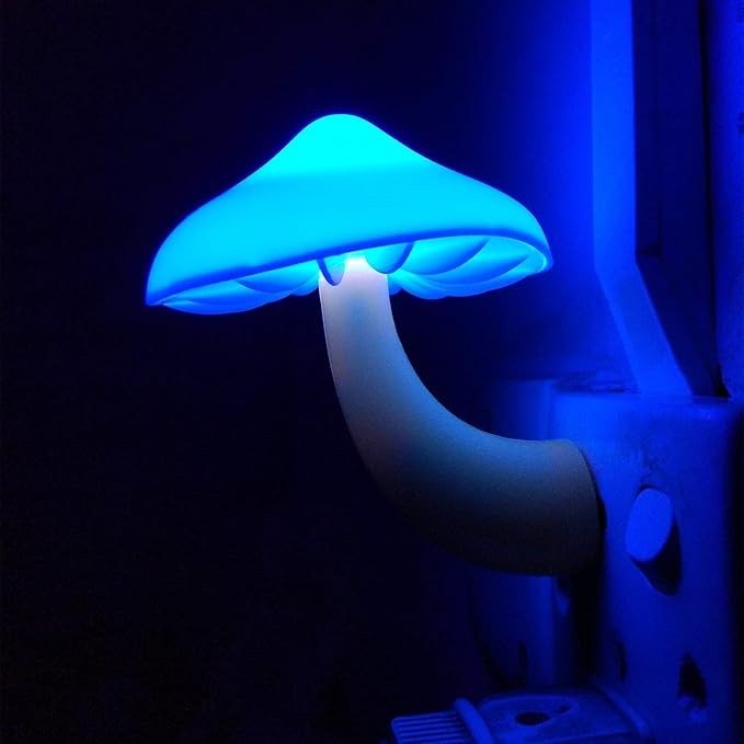AUSAYE Blue Led Lamp Mushroom Nigh Light,Plug in Nightlight,Sensor Night Lights for Kids Adults Bedroom,Bathroom,Toilet,Stairs,Kitchen,Hallway Christmas Thanksgiving Gifts