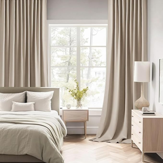 MIULEE Taupe Back Tab Blackout Curtains 52x63 Inches Long 2 Panels Set | Rod - Image 2