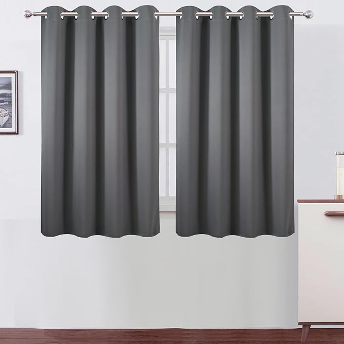 Blackout Curtains 66 x 54 Inch Long Frost Grey Curtains Set of 2 Panels Room by Lemomo