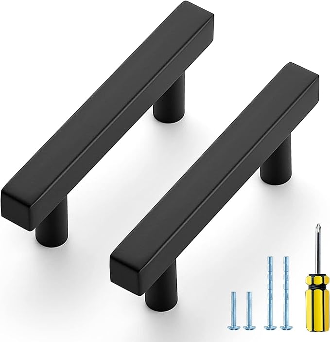 Ravinte Black Cabinet Handles 20 Pack 2-1/2 inch Matte Black Square Cabinet Pulls Kitchen Hardware 4 inch Overall Length Kitchen Drawer Pulls