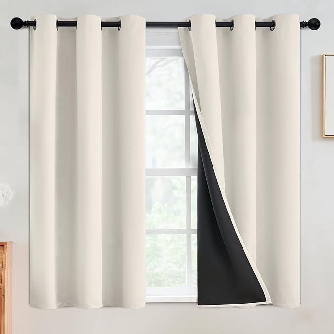 SimpleHome Cream 100% Blackout Curtains Room Darkening Living Room 54 Inch | by SimpleHome