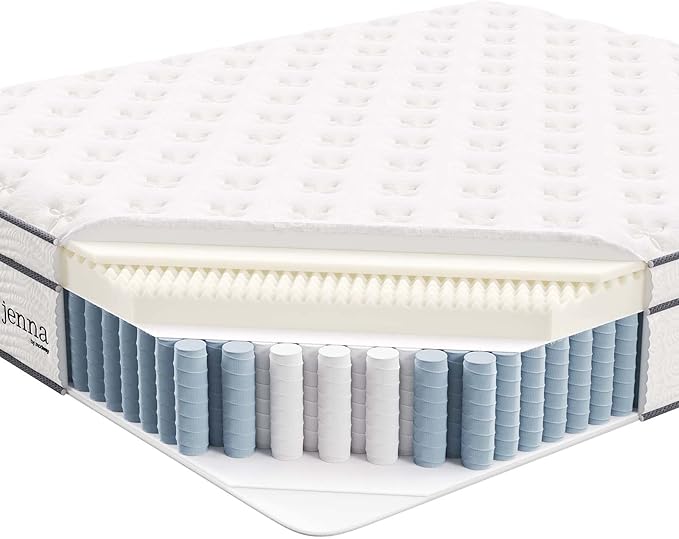 Modway Jenna 14” Innerspring and Memory Foam California King Mattress With Individually Encased Coils, White