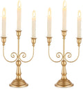 Romadedi Candelabra Gold Candle Holders - 3 Arm 11.8" Wedding Candlestick Holder for Theme Party Table Centerpiece Decor Dining Room Birthday Holiday Christmas, Set of 2