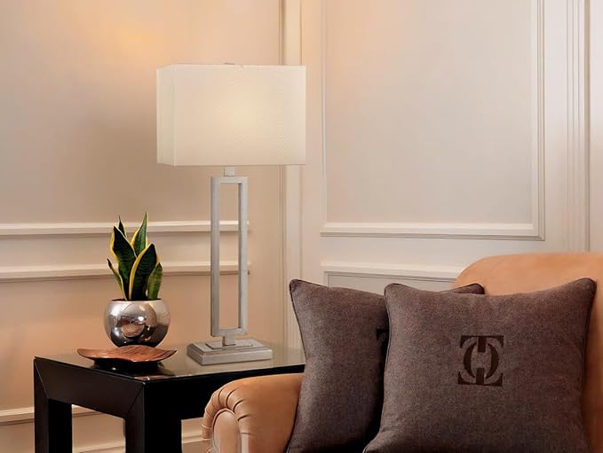 Britta Table Lamp – Modern Luxury Desk Lamp with Silver and White Finish, Commercial Grade Lighting for Living Room or Bedroom