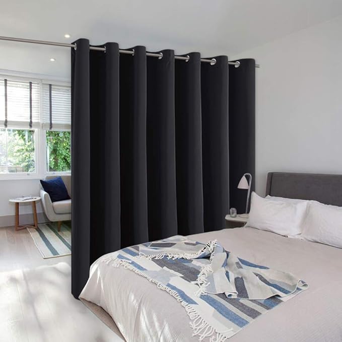 NICETOWN Room Separating Divider, Room Divider Curtain Screen Partition, Function Thermal Blackout Patio Door Panel, Sliding Door Insulated Curtain for Patio, Black, 12.5ft Wide x 8ft Long