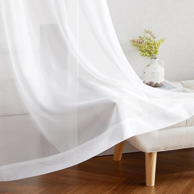 NICETOWN White Sheer 102 inch Curtains for Living Room, Grommet Elegant and Airy Window Treatments Translucent Lightweight Drapes for Living Room/Bedroom,2 Panels, W54 x L102