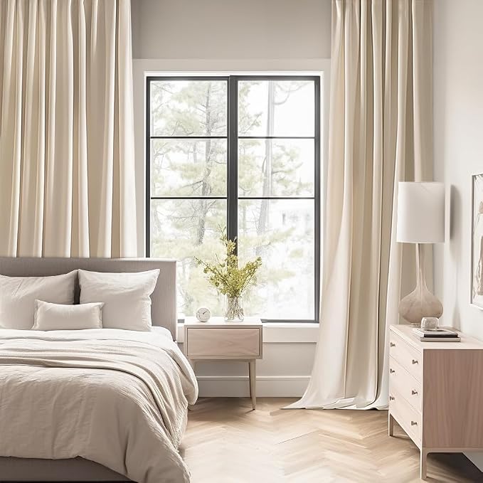 MIULEE Cream Beige Back Tab Blackout Curtains 66x96 Inch Length 2 Panel Set | - Image 2