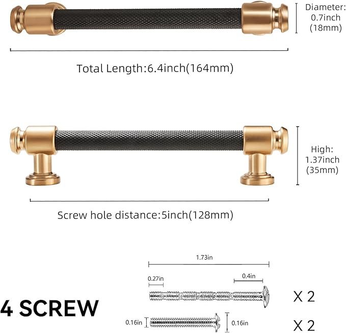 10 Pack 5 inch(128mm) Black and Champagne Bronze Kitchen Cabinet Handles Knurled Cabinet Pulls Black Drawer Pulls Kitchen Cabinet Hardware