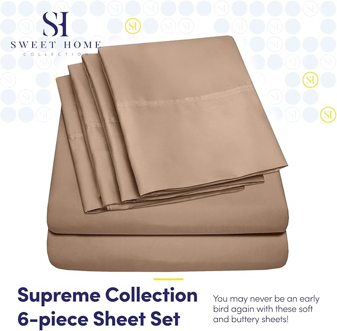 Full Size Bed Sheets - 6 Piece 1500 Supreme Collection Fine Brushed Microfiber Deep Pocket Full Sheet Set Bedding - 2 Extra Pillow Cases, Great Value, Full, Taupe